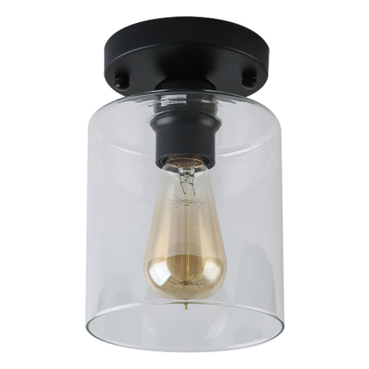 YANSUN Retro 5.51 in. 1-Light Black Vintage Semi-Flush Mount with Clear Glass Shade and No Bulb Included