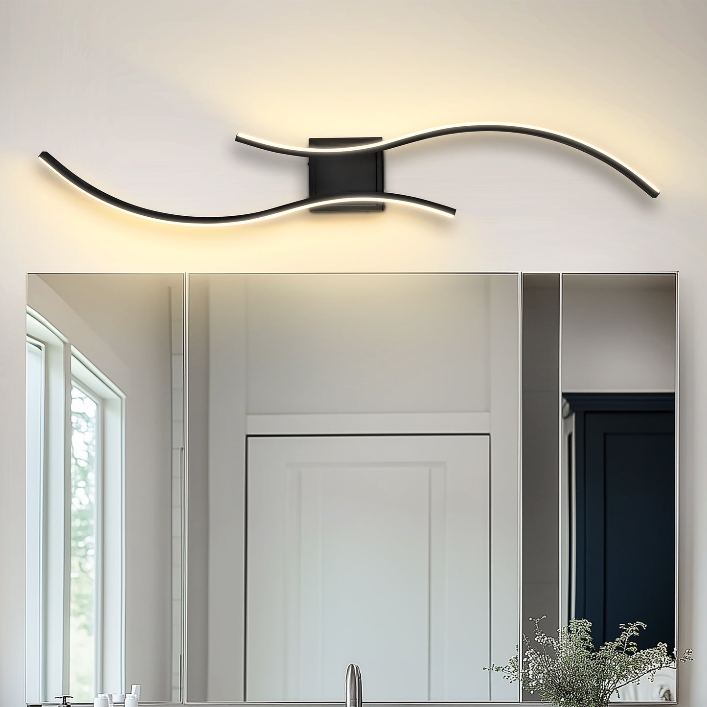 YANSUN 40 in. 2-Light Modern Black Wall Sconce Over Mirror, Dimmable LED Bathroom Vanity Light for Living Room