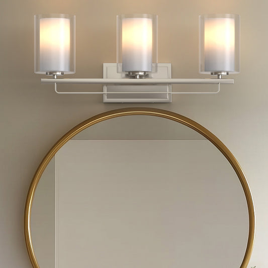 YANSUN 22 in. Brushed Nickel 3-Light Vanity Light with Clear Cylinder Glass Shade for Bathroom, Powder Room or Dressing Room