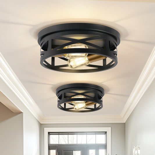 YANSUN 10.6 in. 2-Light Black Flush Mount Ceiling Light with Copper Accents,for Foyer Corridor No Bulbs Included (2-Pack)