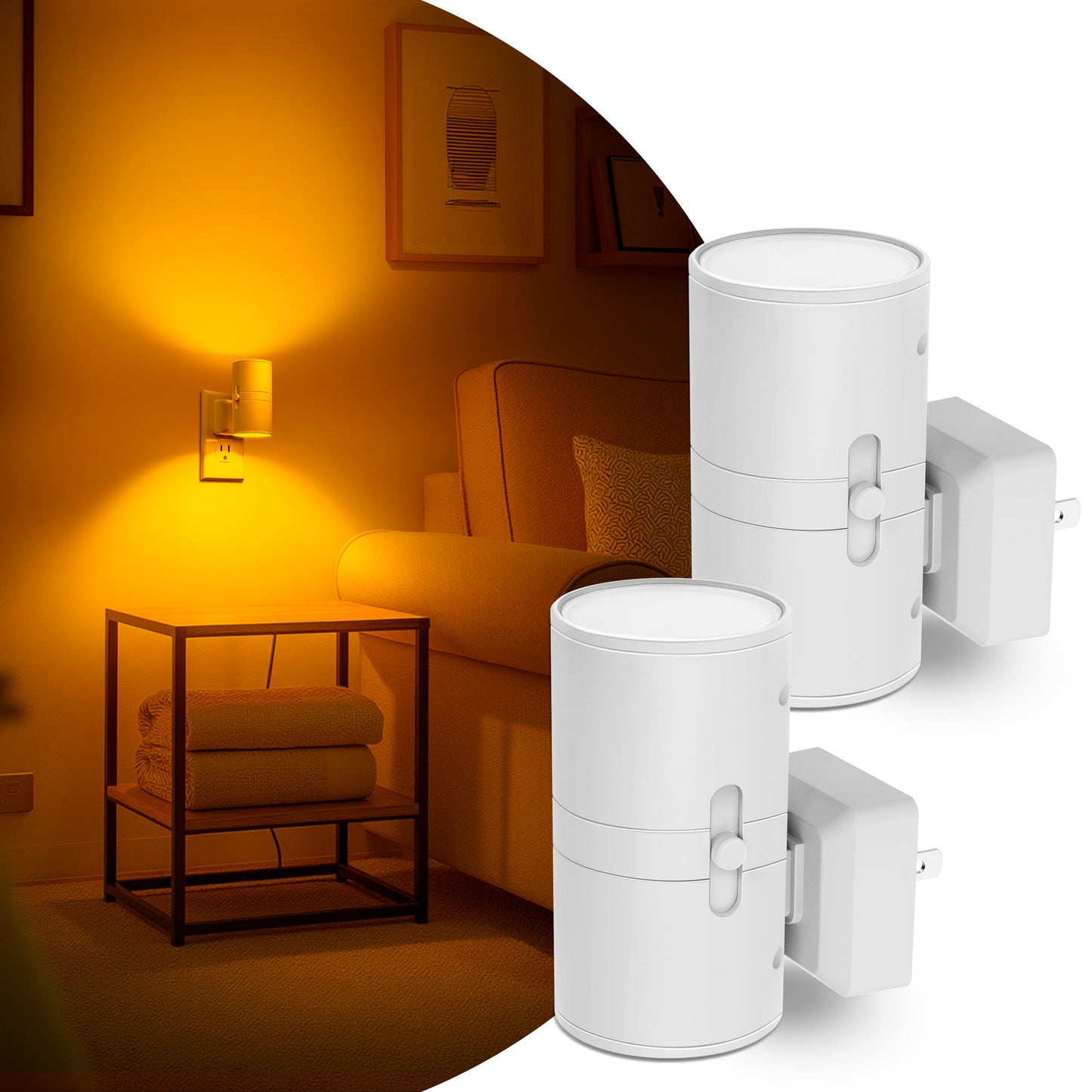 YANSUN Amber 2000K Dimmable Night Light 2 Pack with Auto OnOff 0-100LM for Hallway Bedroom