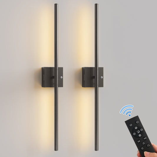 YANSUN 2-Pack 28.3 in. Black Modern LED Indoor Wall Sconce with Remote, Motion Sensor and Dimming, Modern Indoor Wall Light
