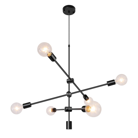 YANSUN 30 In. 6-Light Black Iron Vintage Industrial Chandelier E26 Base for Living Room, Dining Room, or Entryway 1-Pack