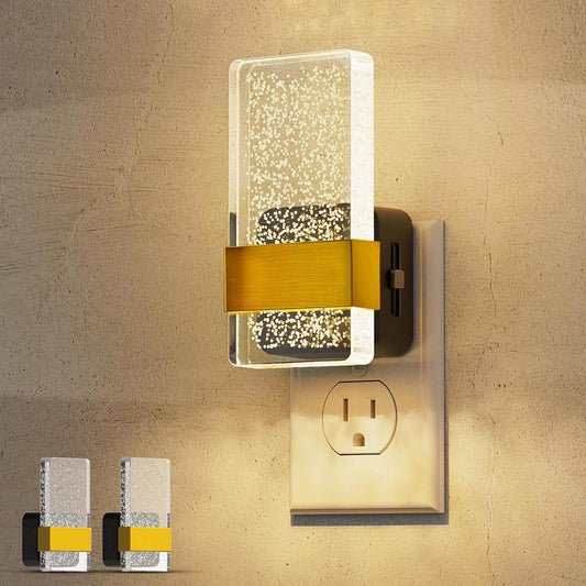 YANSUN 1W Plug-In Light Sensor Night Light with Slide Dimming and Warm 2700K LED, Acrylic Wall Sconce Look, 2-Pack