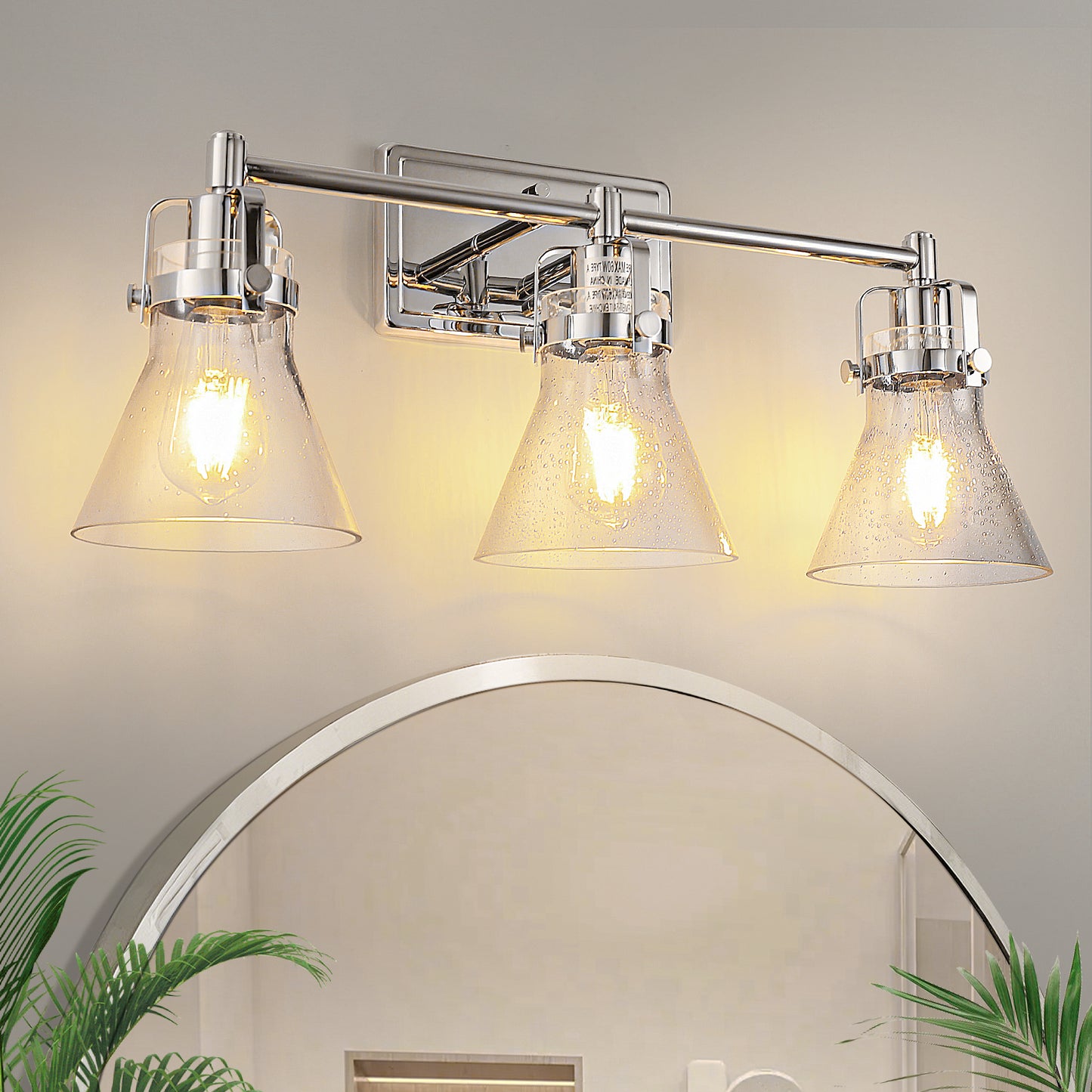 YANSUN 22 in. 3-Light Brushed Nickel Vanity Light with Glass Shade for Powder Rooms, Dressing Rooms or Bathrooms