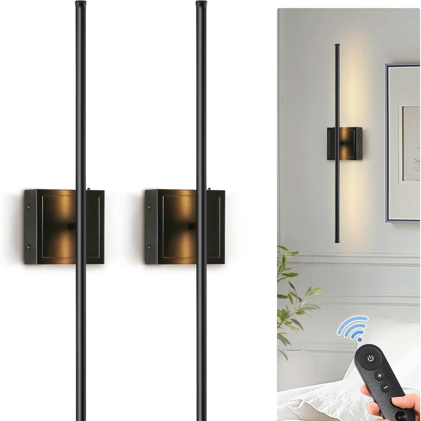YANSUN Black Dimmable for Living Room Wireless Integrated LED Wall Sconce with Remote Sconce Wall Decor 2-Pack