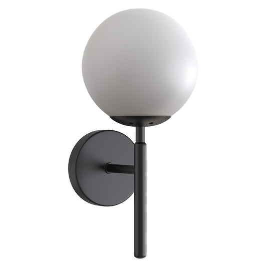 YANSUN 5.91 in. 1-Light Black Modern Globe Wall Sconce with Frosted Glass Shade for Bedroom Hallway