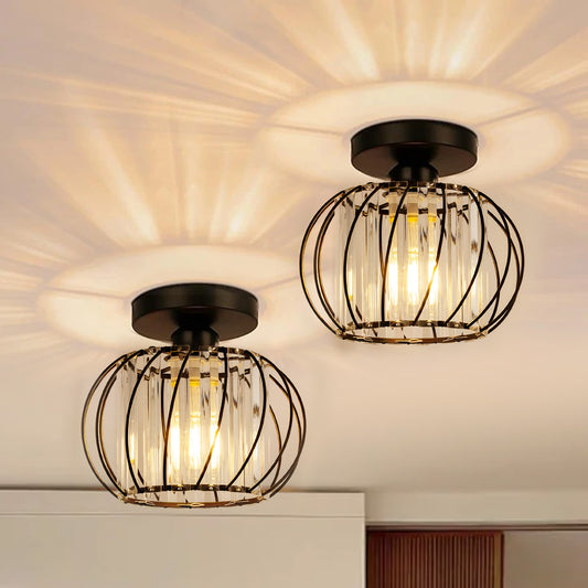 YANSUN 7 in. 1-Light Modern Black Semi Flush Mount Ceiling Light Fixture for Foyer Closet Entryway Kitchen Bedroom (2-Pack)