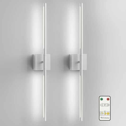 YANSUN 2-Light Nickel Dimmable Timing LED Wall Sconce with Remote Control, Wireless Installation, USB Charging (2-Pack)