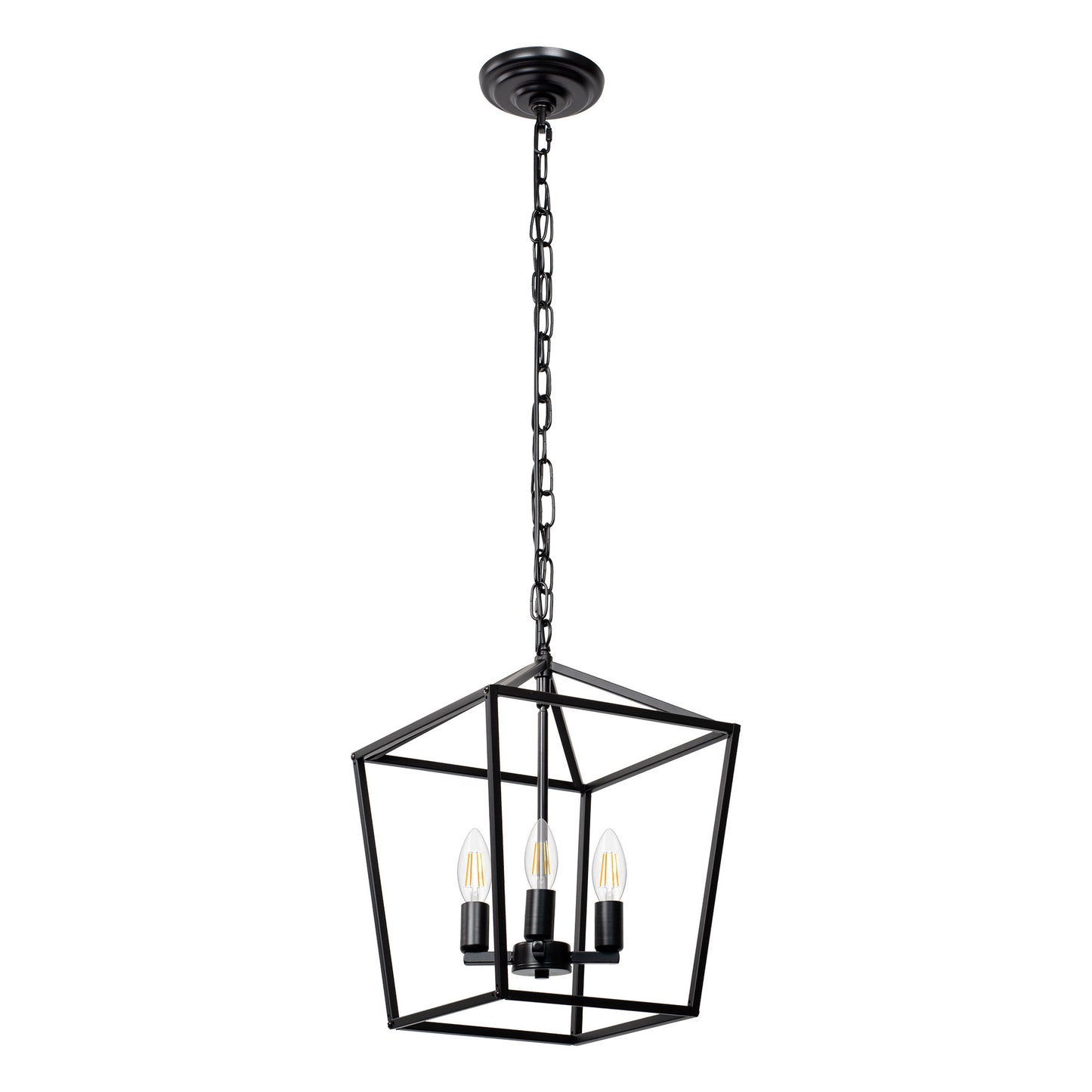YANSUN 4-Light Geometric Cage Lantern Pendant Light with Black Finish