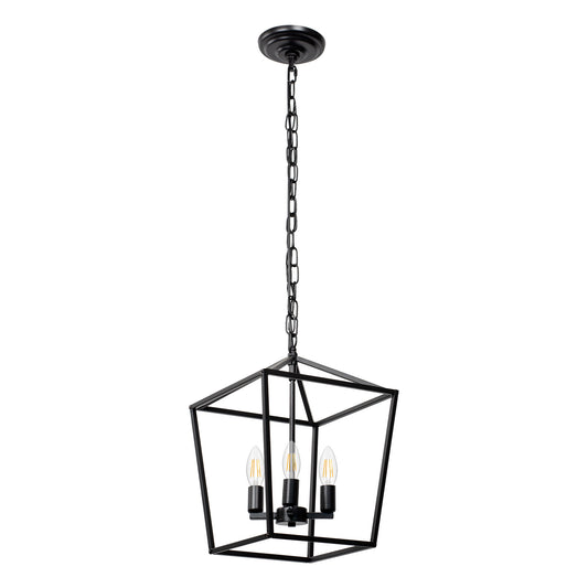 YANSUN 4-Light Geometric Cage Lantern Pendant Light with Black Finish