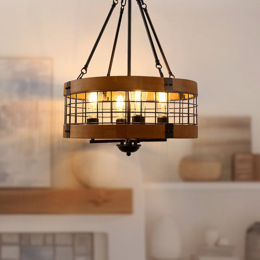 YANSUN Black and Brown Farmhouse Chandelier for Dining Room, 4-Light Pendant Kitchen Island Lighting,for Entryway Foyer Bedroom