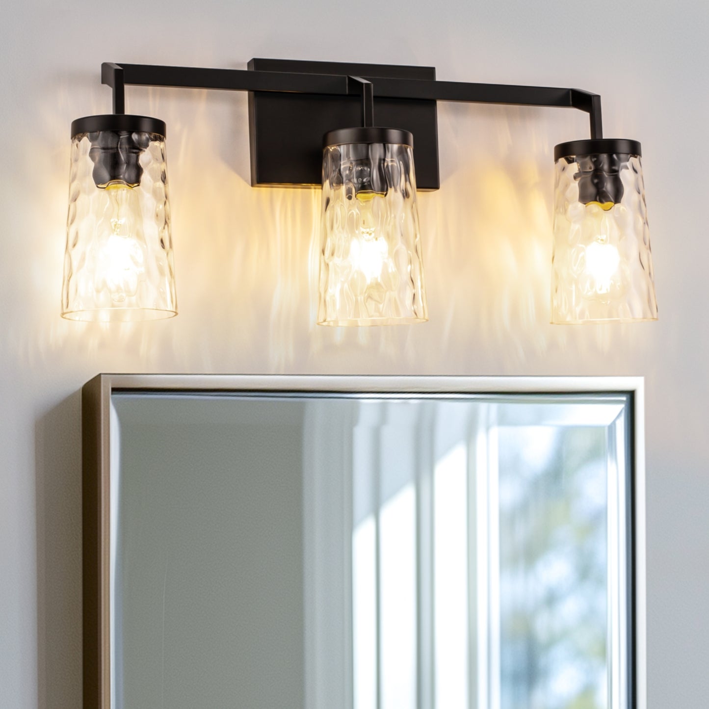YANSUN 22 in. 3-Light Black Industrial Bell Vanity Light for Bathroom Mirror with Water Glass Shades