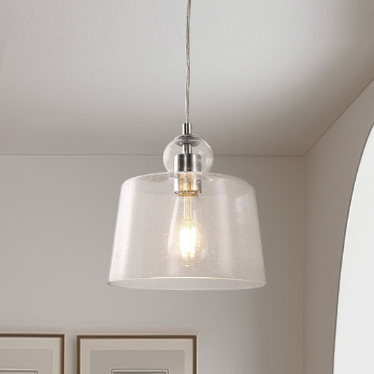 YANSUN 1-Light Brushed Nickel Pendant Light with Seeded Glass for Dining Rooms, Kitchen Islands, and Entryways