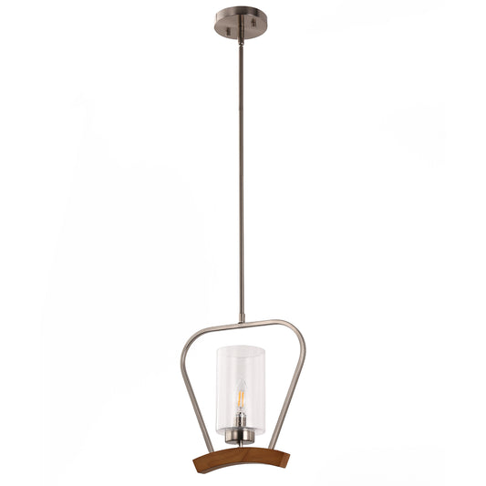 YANSUN 1-Light Brushed Nickel Pendant Chandelier with Geometric Seeded Glass Shade, E12 Base, No Bulbs Included