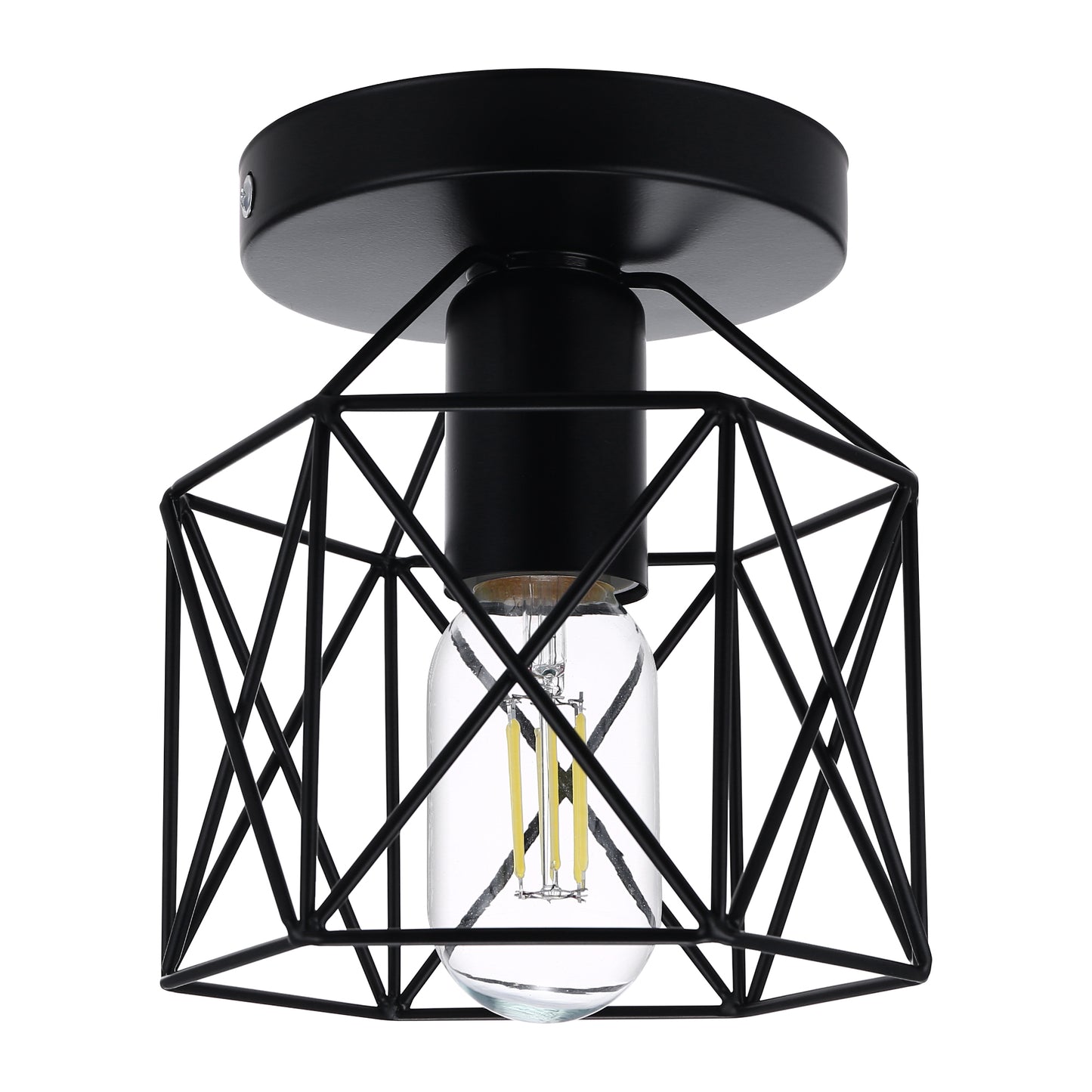 YANSUN 6 in. 1-Light Black Semi-Flush Mount Ceiling Light with Cage Shade for Porch Hallway