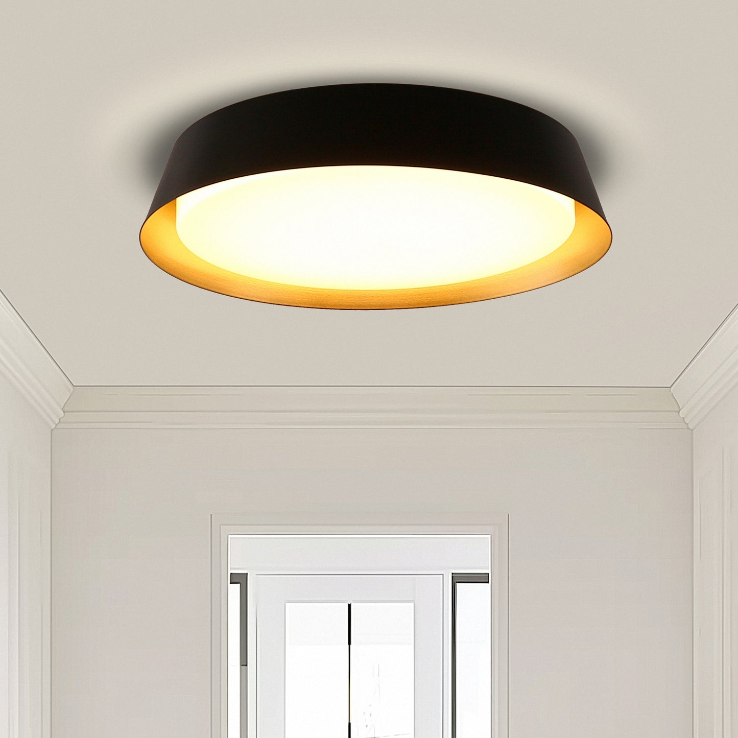 YANSUN 12 in. Black and Gold Dimmable Flush Mount with No Glass Round 1-Pack