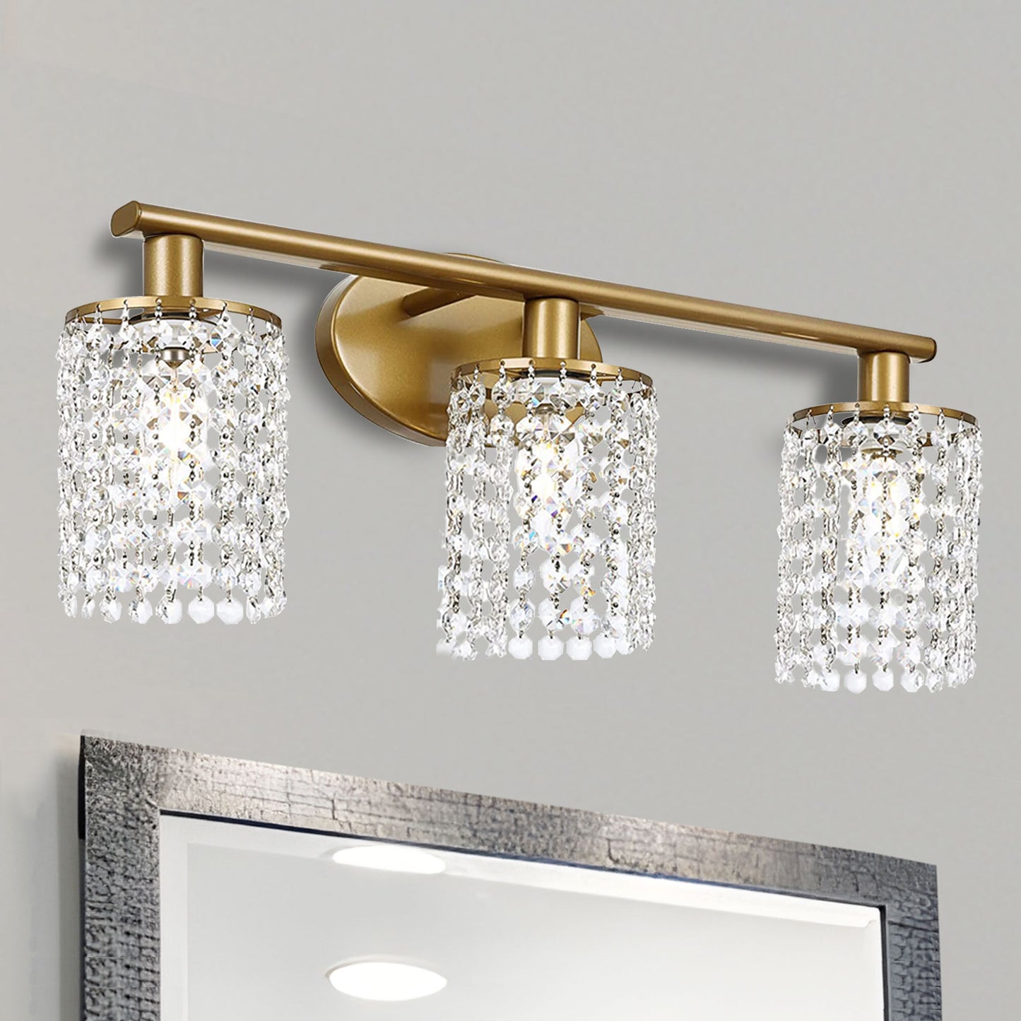 YANSUN 20.87 in.3-Light Gold Adjustable Wall Sconce with Crystal Shade Modern Lighting Fixture for Corridor and Hallway