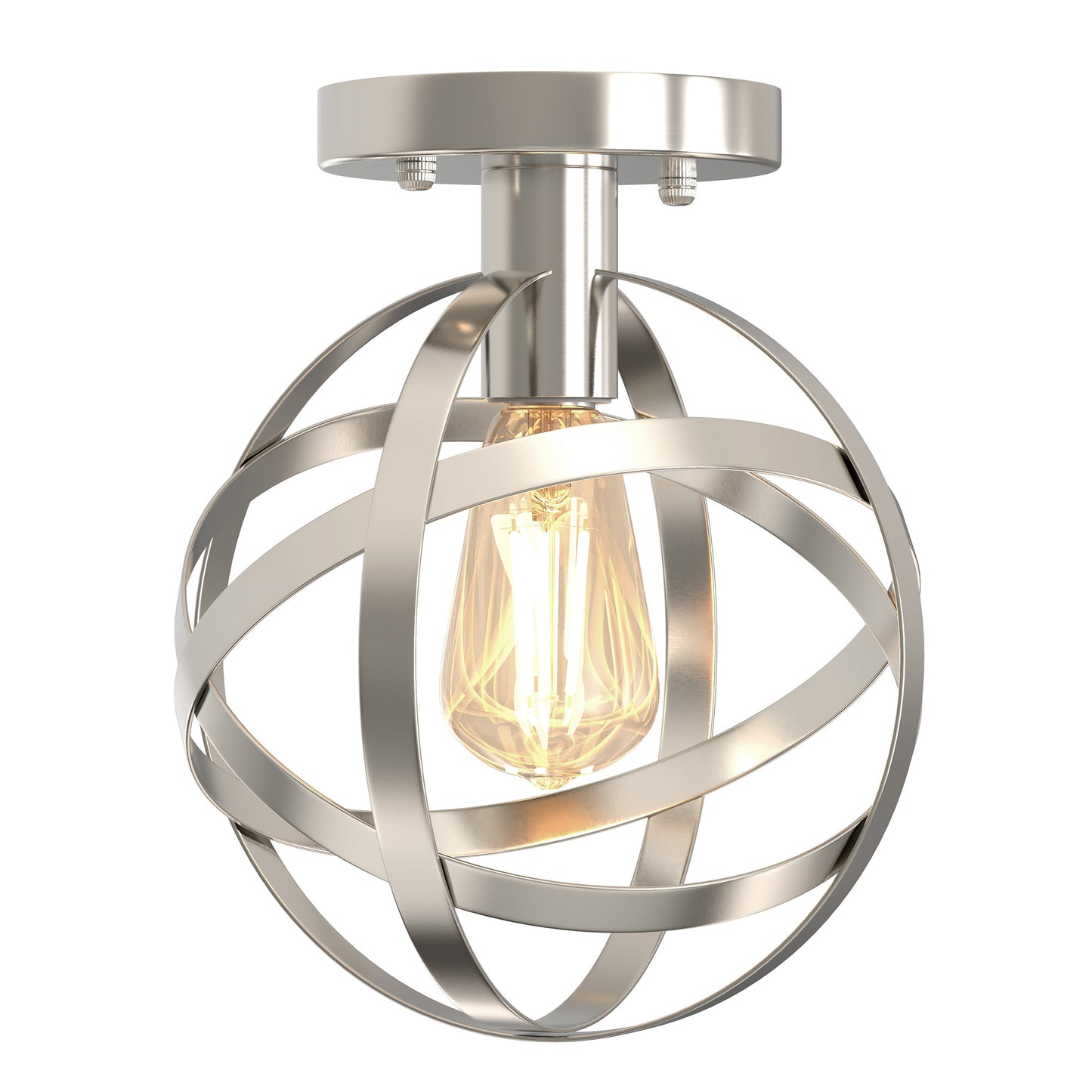 YANSUN 7.87 in. Brushed Nickel Globe Ceiling Light Fixture, Vintage Semi-Flush Mount Ceiling Light for Hallway Stairway Porch