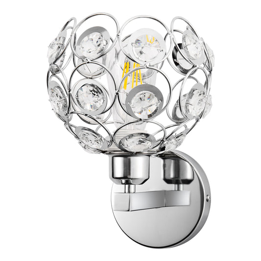 YANSUN 6.7 in. 1-Light Brushed Nickel Wall Sconce,with Crystal Dome Shade for Living Room Foyer