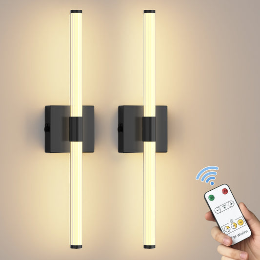 YANSUN 24 in. Black 1-Light LED Wall Sconce Set, Wireless Rechargeable Vanity Light Bar for Bedroom and Bathroom