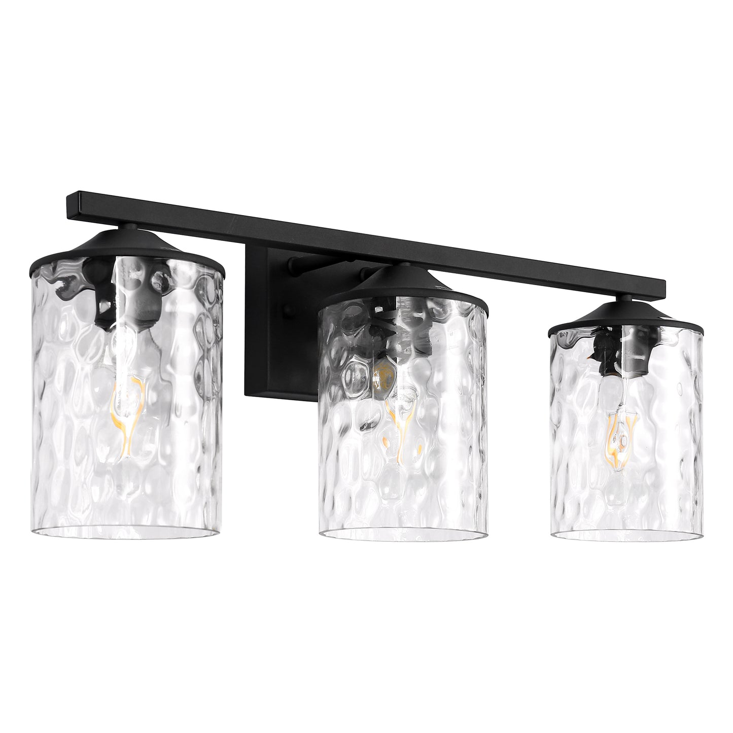 YANSUN 24 in. 3-Light Matte Black Modern Vanity Light with Clear Cylinder Glass Shades, 60W Dimmable, Damp Rated for Bathroom
