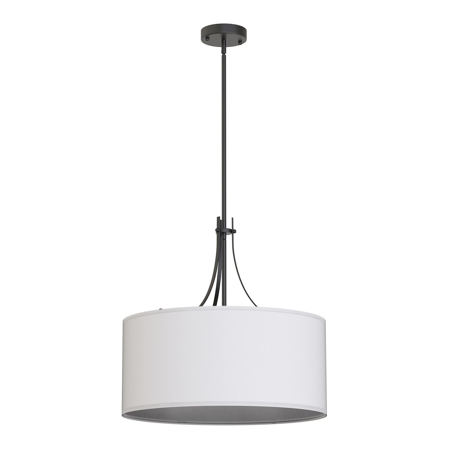YANSUN 5-Head Chandelier, Non-Integrated Light Source, No Bulbs Included, Black Finish, Drum-Shaped Black Fabric Shades, Curved Flat Tubular Arms, E26 Base