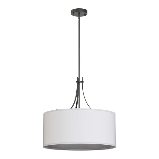 YANSUN 5-Head Chandelier, Non-Integrated Light Source, No Bulbs Included, Black Finish, Drum-Shaped Black Fabric Shades, Curved Flat Tubular Arms, E26 Base