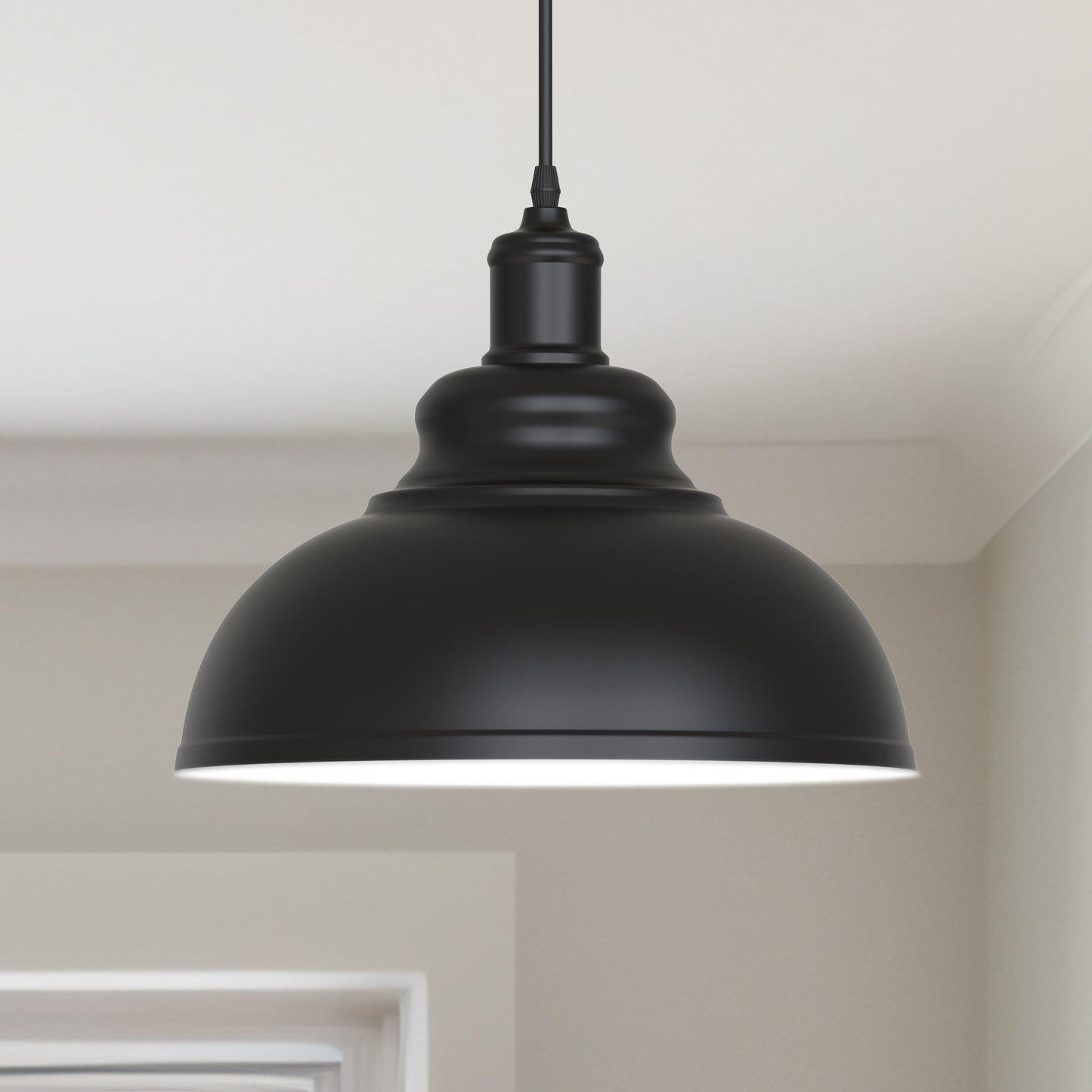 YANSUN 11.81 in. 1-Light Black Dome Pendant Lighting with Metal Shaded