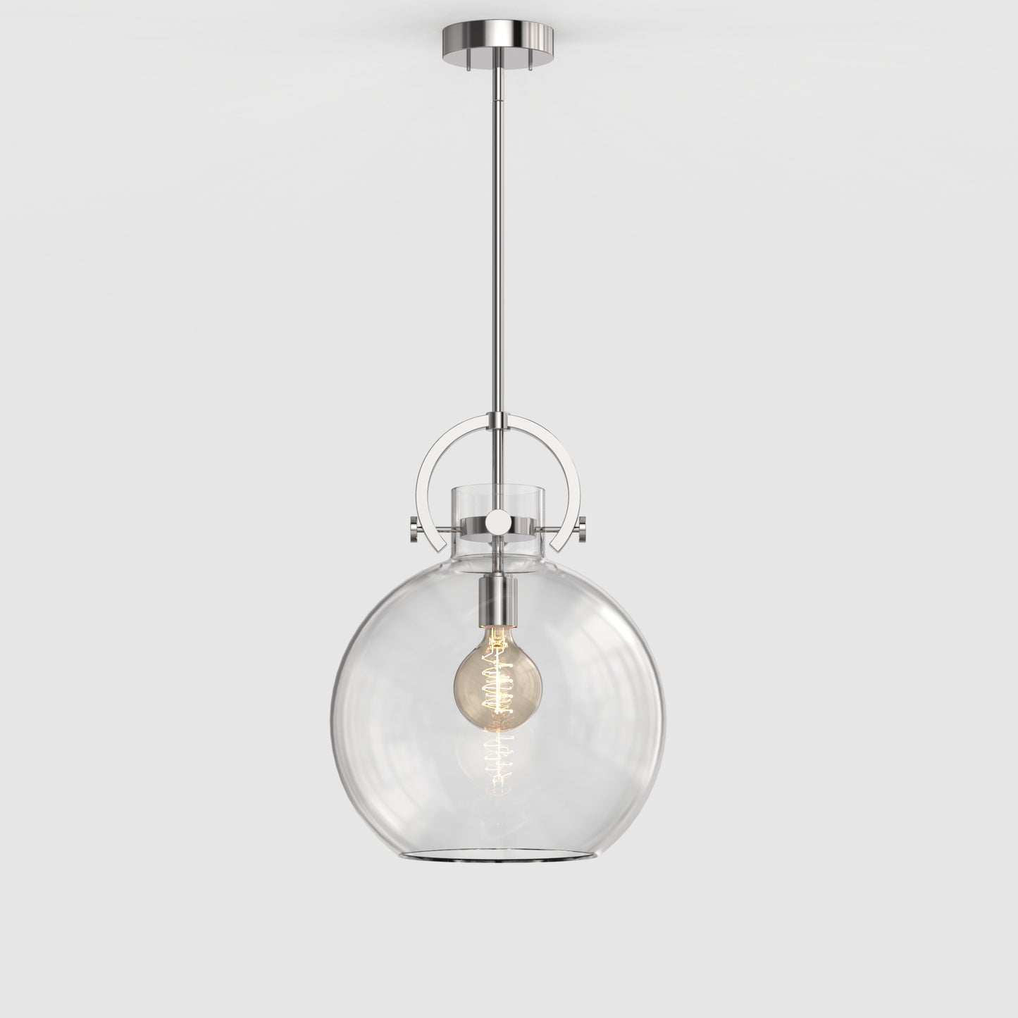 YANSUN 14 in. 1-Light Modern Brushed Nickel Globe Pendant Light with Clear Glass Shade for Kitchen, Dining, or Foyer Spaces