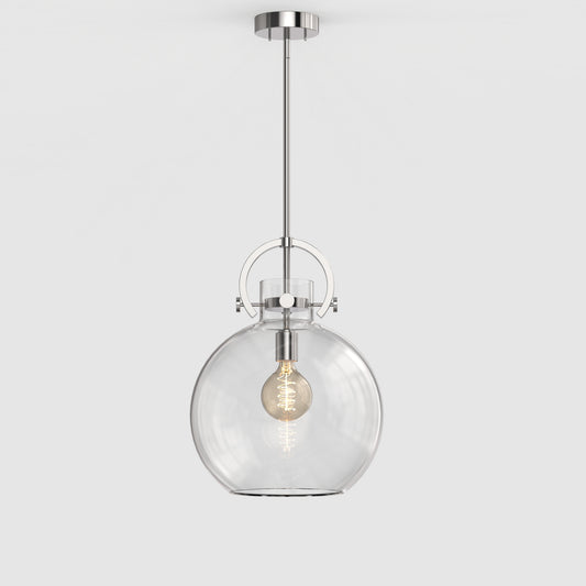 YANSUN 14 in. 1-Light Modern Brushed Nickel Globe Pendant Light with Clear Glass Shade for Kitchen, Dining, or Foyer Spaces