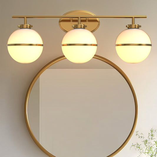 YANSUN 24 in. Modern 3-Light Bathroom Vanity Light with Farmhouse Heritage Brass Globe Shade