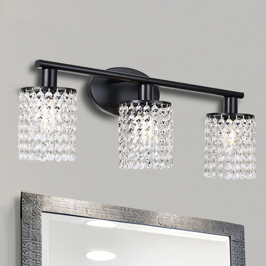 YANSUN 20.87 in. 3-Light Black Crystal Bathroom Wall Sconce, Modern Lighting Fixture Over Mirror