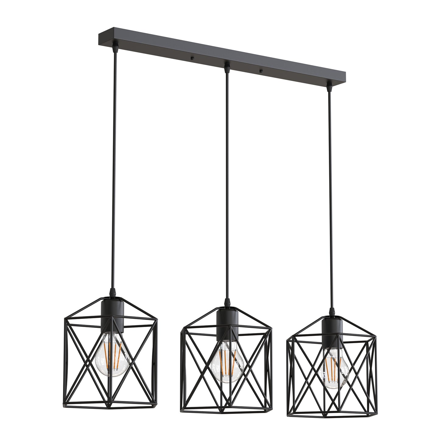 YANSUN Industrial Pendant Light, 3-Light Hanging Fixture, Black Mesh Shade, E26 Base, Non-Integrated Bulb Design