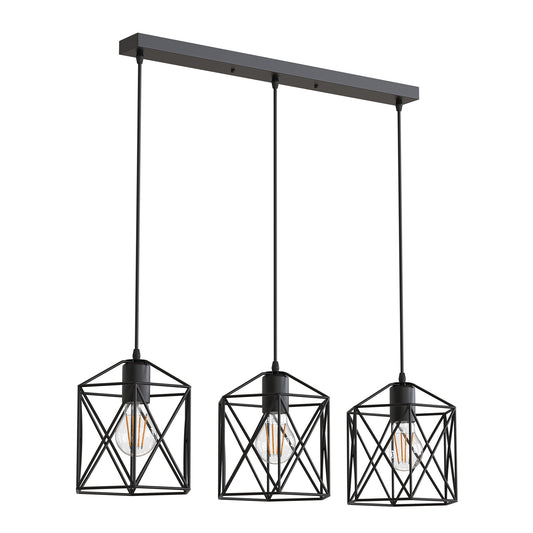 YANSUN Industrial Pendant Light, 3-Light Hanging Fixture, Black Mesh Shade, E26 Base, Non-Integrated Bulb Design