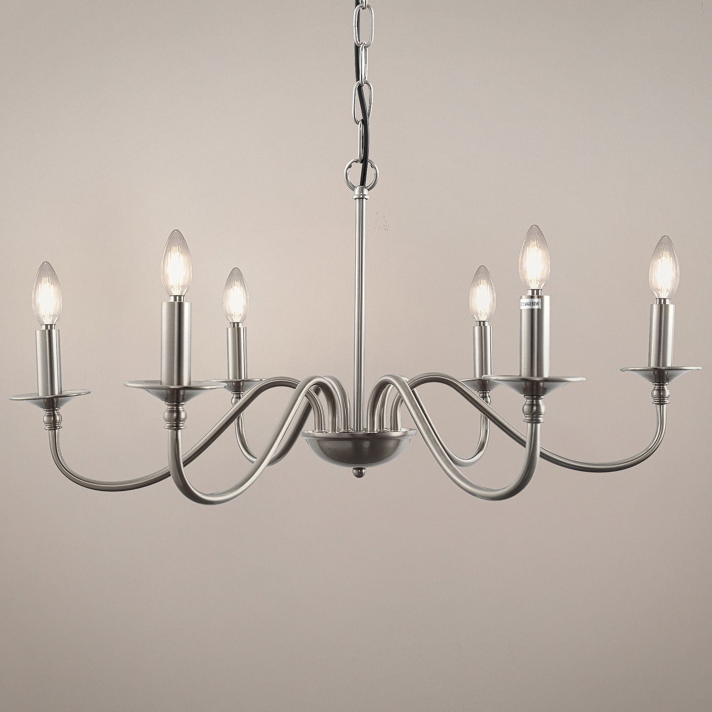YANSUN 6-Light Nickel Candle Rustic Industrial Iron Chandeliers for Dining Room Living Room