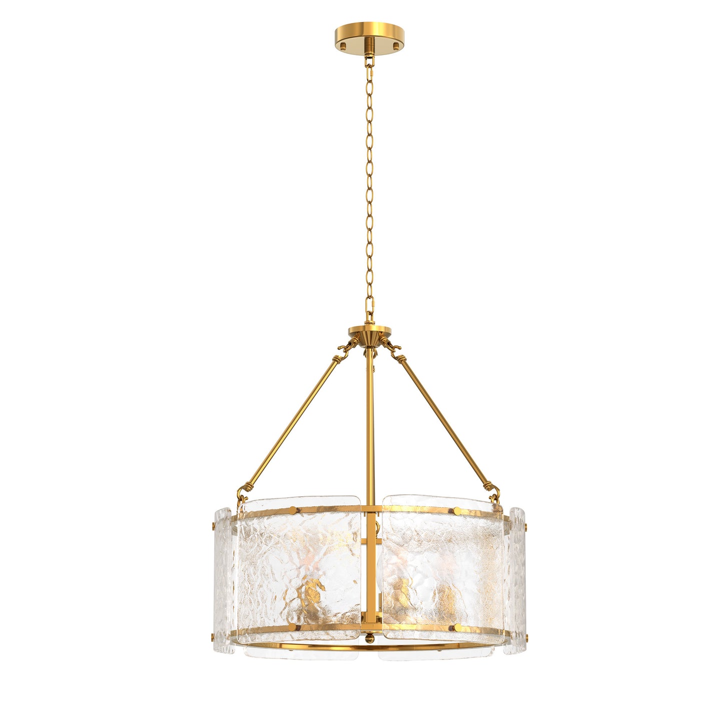YANSUN 21 in. 5-Light Gold Modern Glass Drum Chandeliers, Dining Room Light Pendant Light Fixtures Over Table