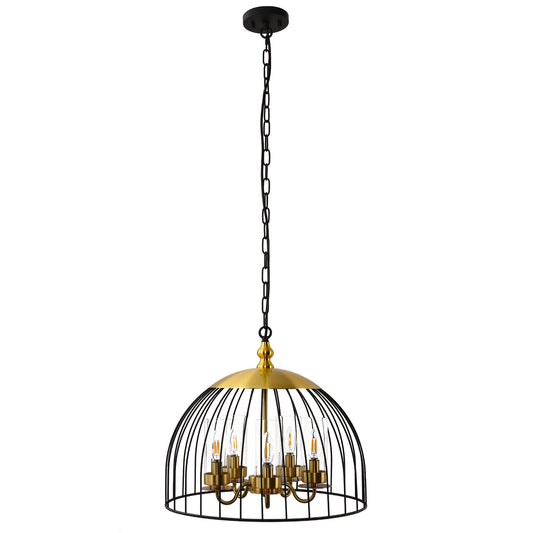 YANSUN 5-Light Black and Gold Dome Pendant Light Chandelier, E12 Base, Stylish Ceiling Fixture for Kitchen or Dining