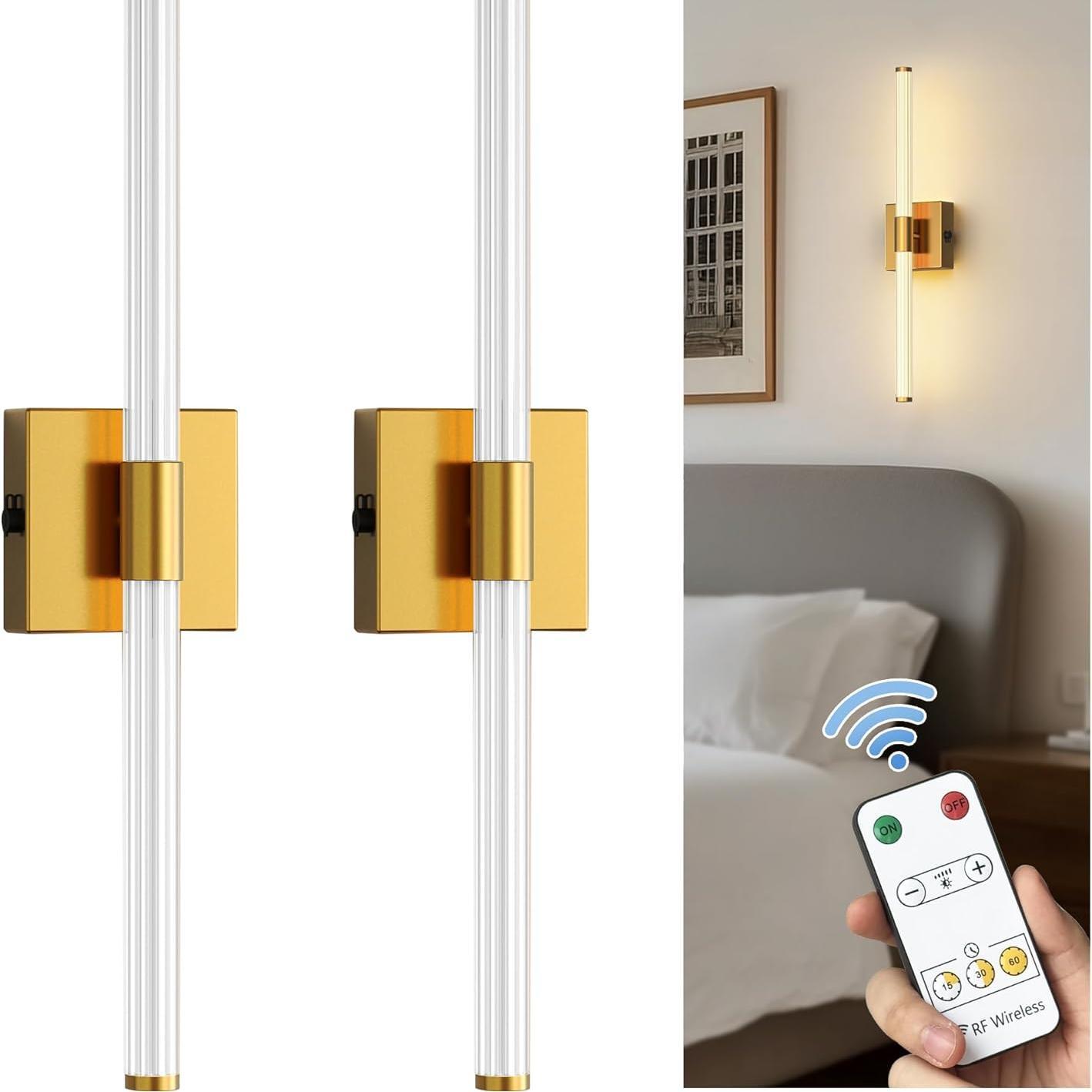 YANSUN 24 in. Gold 1-Light LED Wall Sconce Set, Wireless Rechargeable Vanity Light Bar for Bedroom and Bathroom