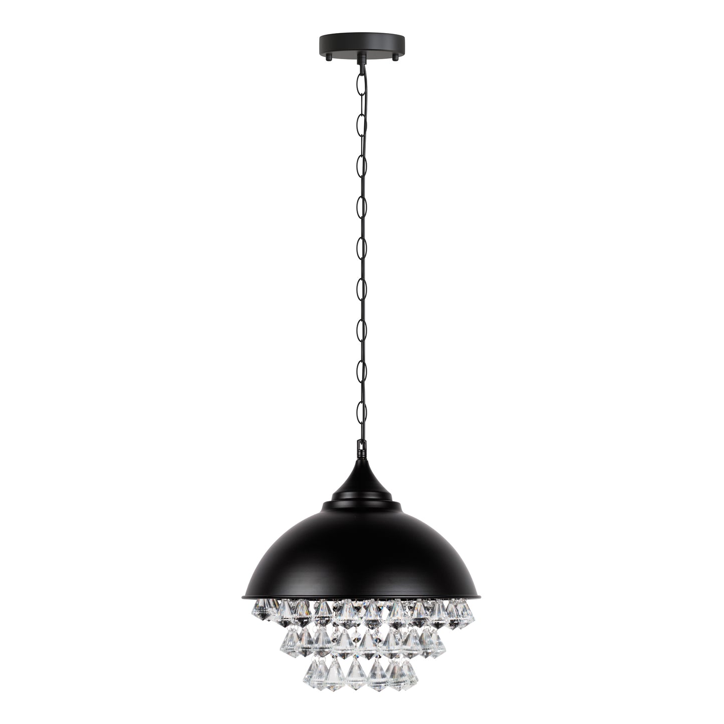 YANSUN Industrial Crystal Pendant Light, 1-Light Hanging Fixture, Black Finish, E26 Base, Non-Integrated Bulb Design