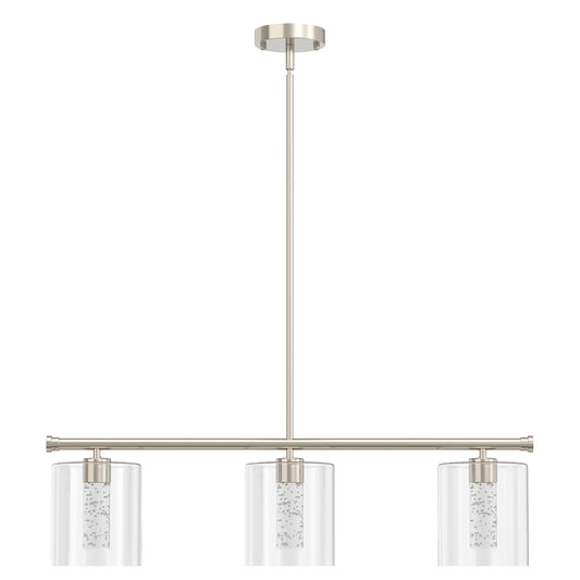 YANSUN 3-Light Brushed Nickel Modern Kitchen Island Integrated LED Pendant Light fixtures, Linear Chandelier with Clear Glass
