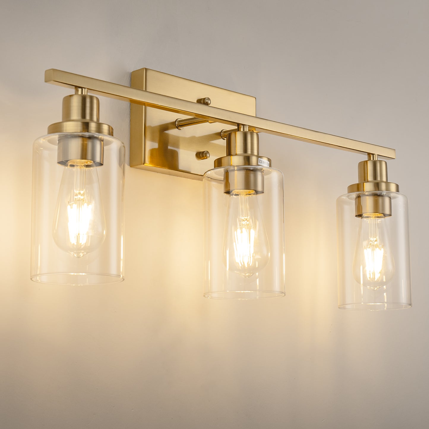 YANSUN 24 in. 3-Light Industrial Gold Vanity Light Fixtures for Bathroom with Clear Glass Shades