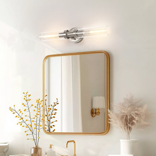 YANSUN 18 in. 2-Light Brushed Nickel Bathroom Sconces with Clear Glass, Bathroom Vanity Light Fixtures, Modern Wall Lights