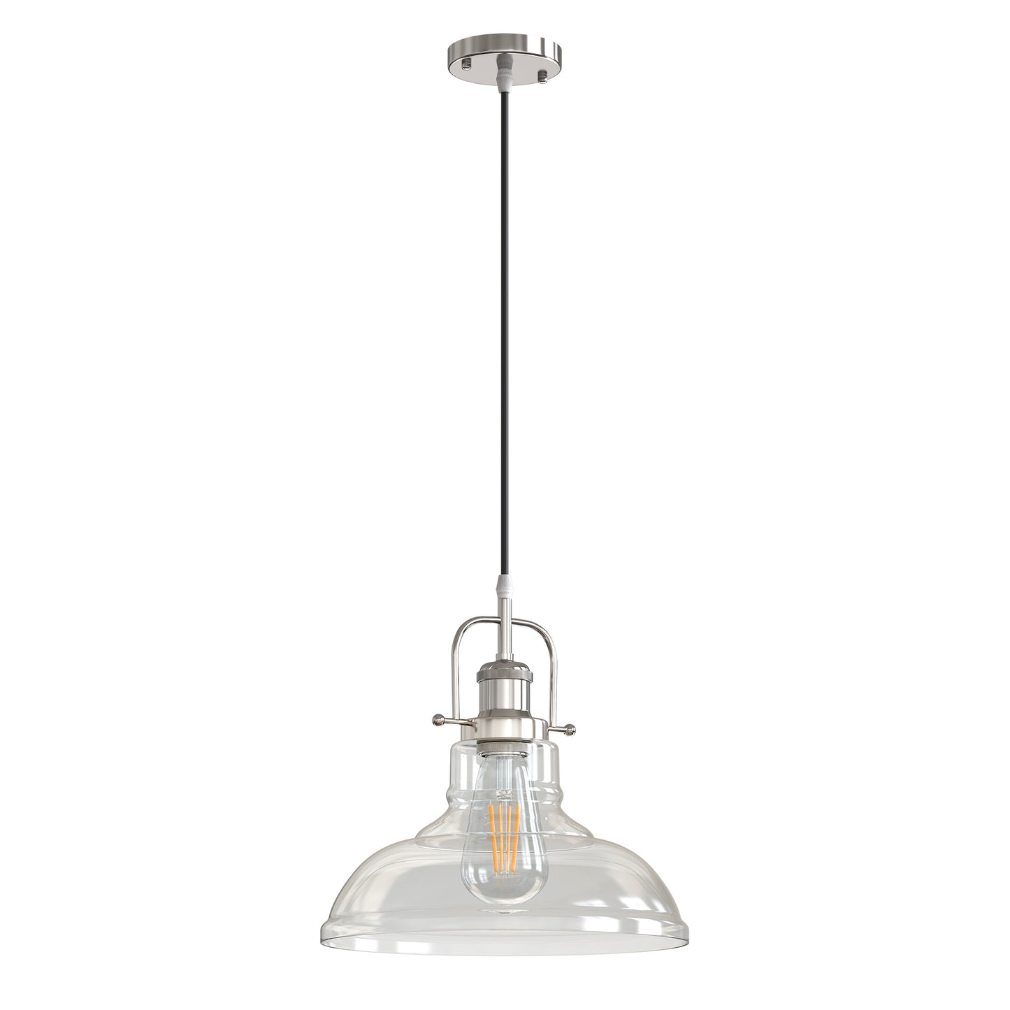 YANSUN 1-Light Brushed Nickel Modern Farmhouse Semi Flush Mount Pendant Light with Clear Glass Shaded