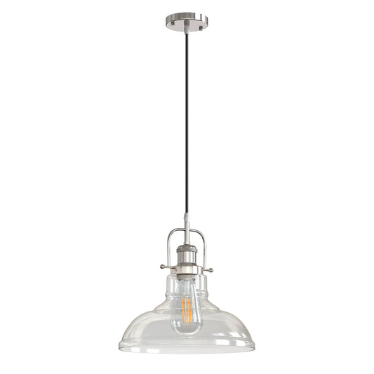 YANSUN 1-Light Brushed Nickel Modern Farmhouse Semi Flush Mount Pendant Light with Clear Glass Shaded