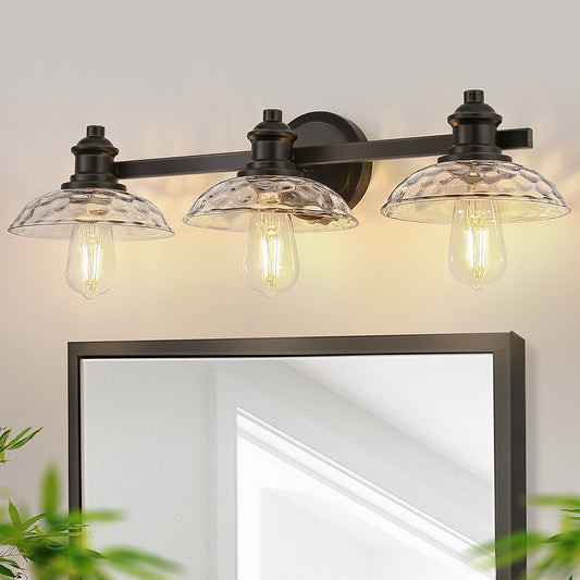 YANSUN 25 in. 3-Light Black Vanity Light with Clear Cylinder Glass Shades - Wall Sconce for Bathroom, Vanity, and Powder Room