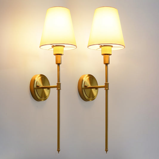 YANSUN 6 in. 1-Light Gold Wall Sconce Wireless Remote Control Dimmable Rechargeable Wall Light for Living Room(2-Pack)