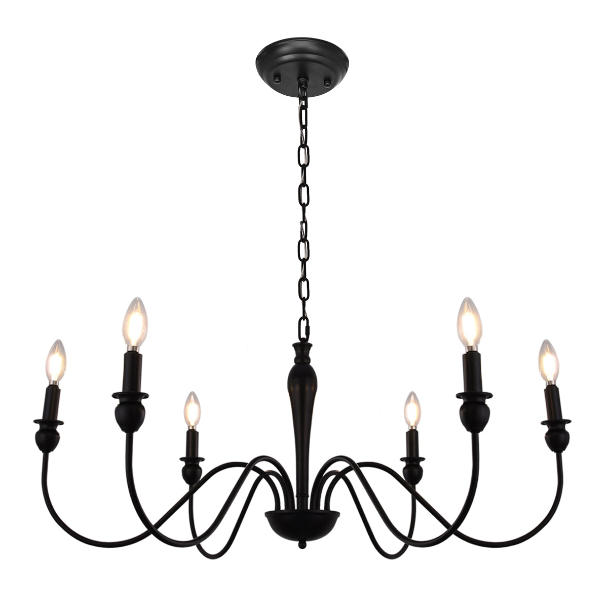 Rustic Chandelier, 6-Light Black and Gold Finish Luxurious Hanging Light, Globe Vintage Pendant Ceiling Light Fixtures for Living Room Entry Way Hallway Kitchen Dining Room