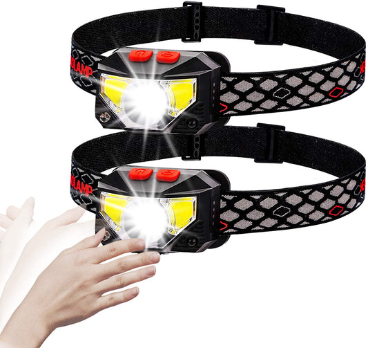 2 Pack Motion Sensor Headlamp, 800 Lumens USB Rechargeable LED Headlamps Flashlight for Adults, Headlights with Red Light for Running Camping Hunting Hiking