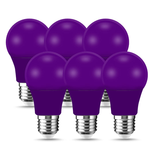 YANSUN Purple LED Light Bulbs, A19, 9W(60W Equivalent), 720LM, E26 Base, Colored Light Bulbs for Party, Events, Pack of 12